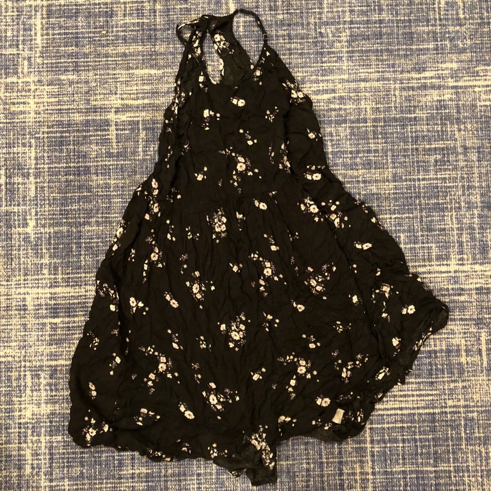 Black halter top floral dress